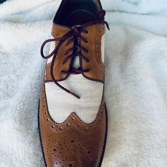 POSH PARTY MEN\'S JOHNSTON & MURRHY 10 1/2M WINGTIP  Tan Calfskin-Beige Linen main image 13